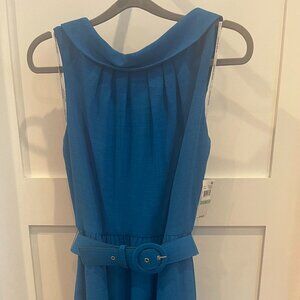 Donna Ricco Roll Neck Fit and Flare Dress - Peacock Blue